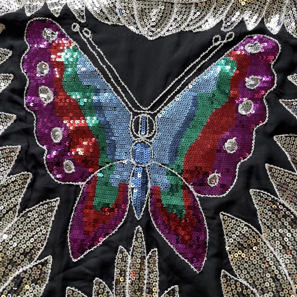 VTG Fairy‎ Sequin Butterfly  Top Silk S/M Croquette Bratz Whimsical Babydoll Y2K - Picture 11 of 14